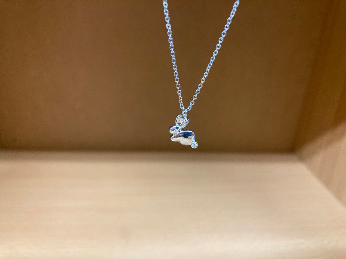 Tiny Treasures Seoul - Bunny Stone Eye & Tail Necklace (Silver) 