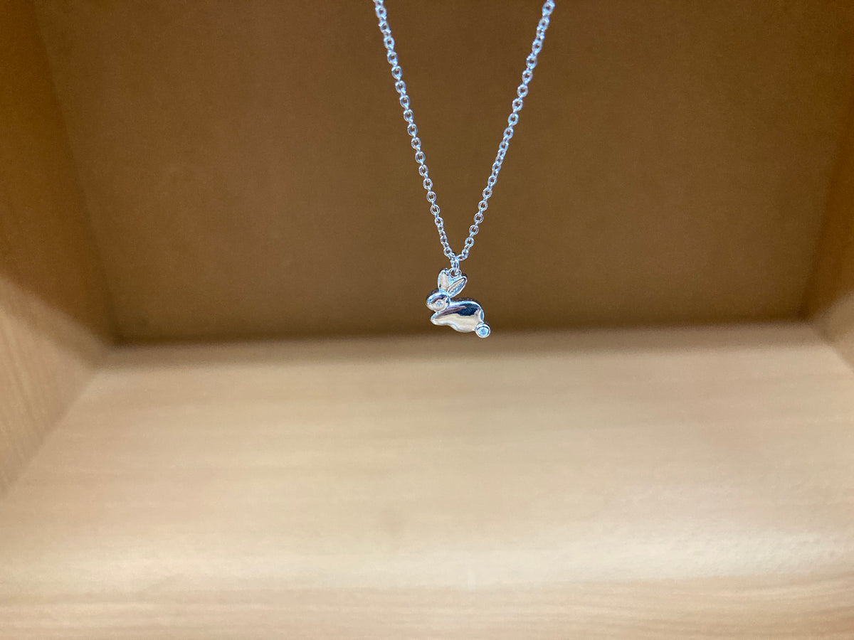 Tiny Treasures Seoul - Bunny Stone Eye & Tail Necklace (Silver) 2