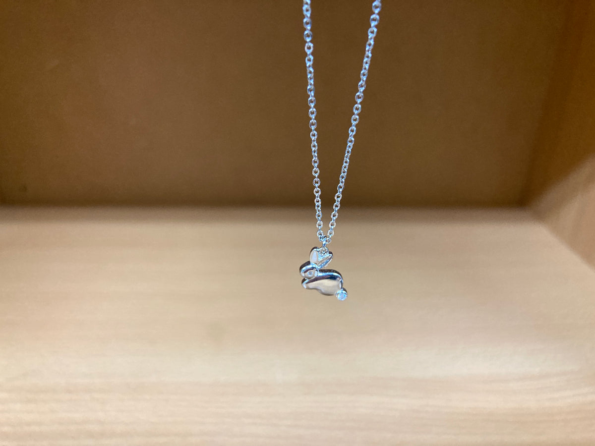 Tiny Treasures Seoul - Bunny Stone Eye & Tail Necklace (Silver) 6