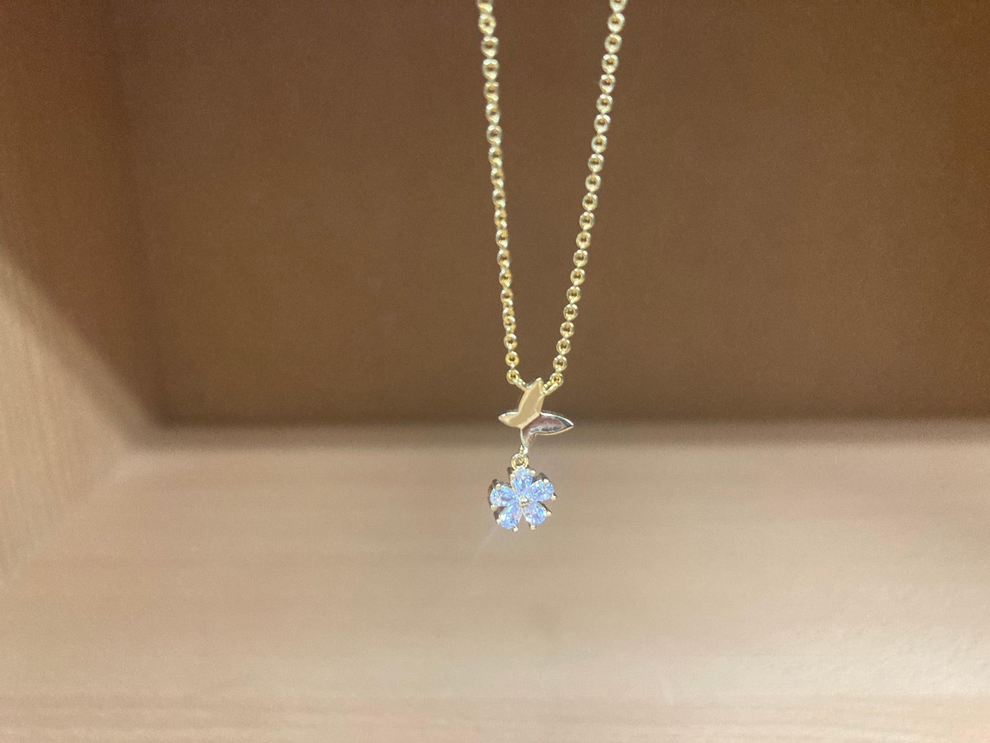 Tiny Treasures Seoul - Butterfly Drop Stone Necklace (Gold) 