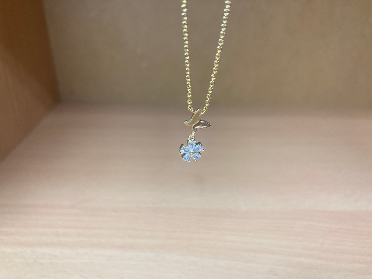 Tiny Treasures Seoul - Butterfly Drop Stone Necklace (Gold) 10
