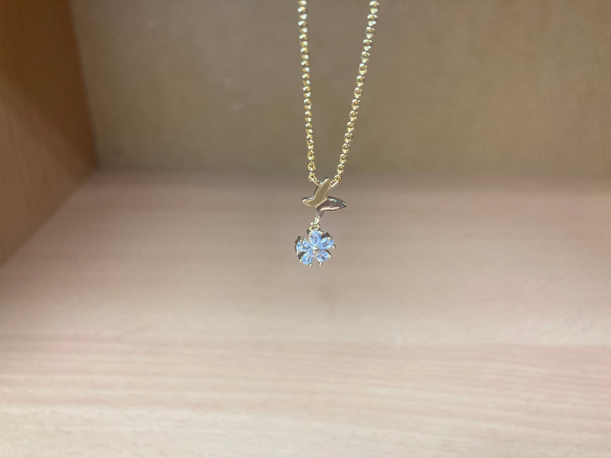 Tiny Treasures Seoul - Butterfly Drop Stone Necklace (Gold) 10