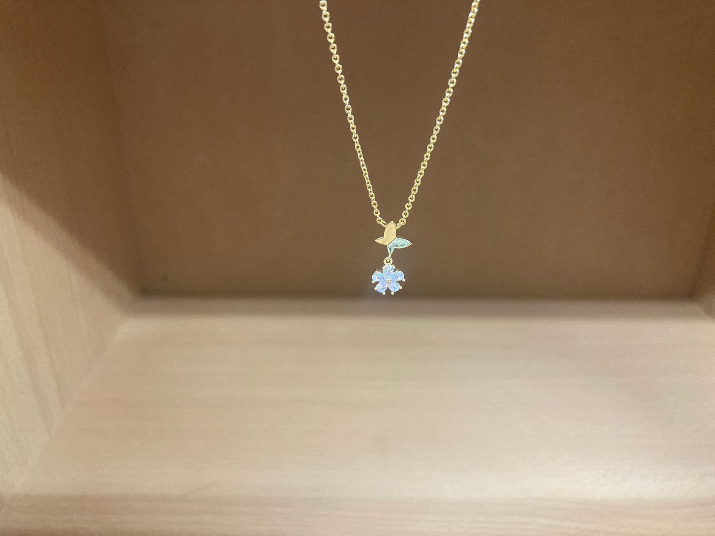 Tiny Treasures Seoul - Butterfly Drop Stone Necklace (Gold) 12