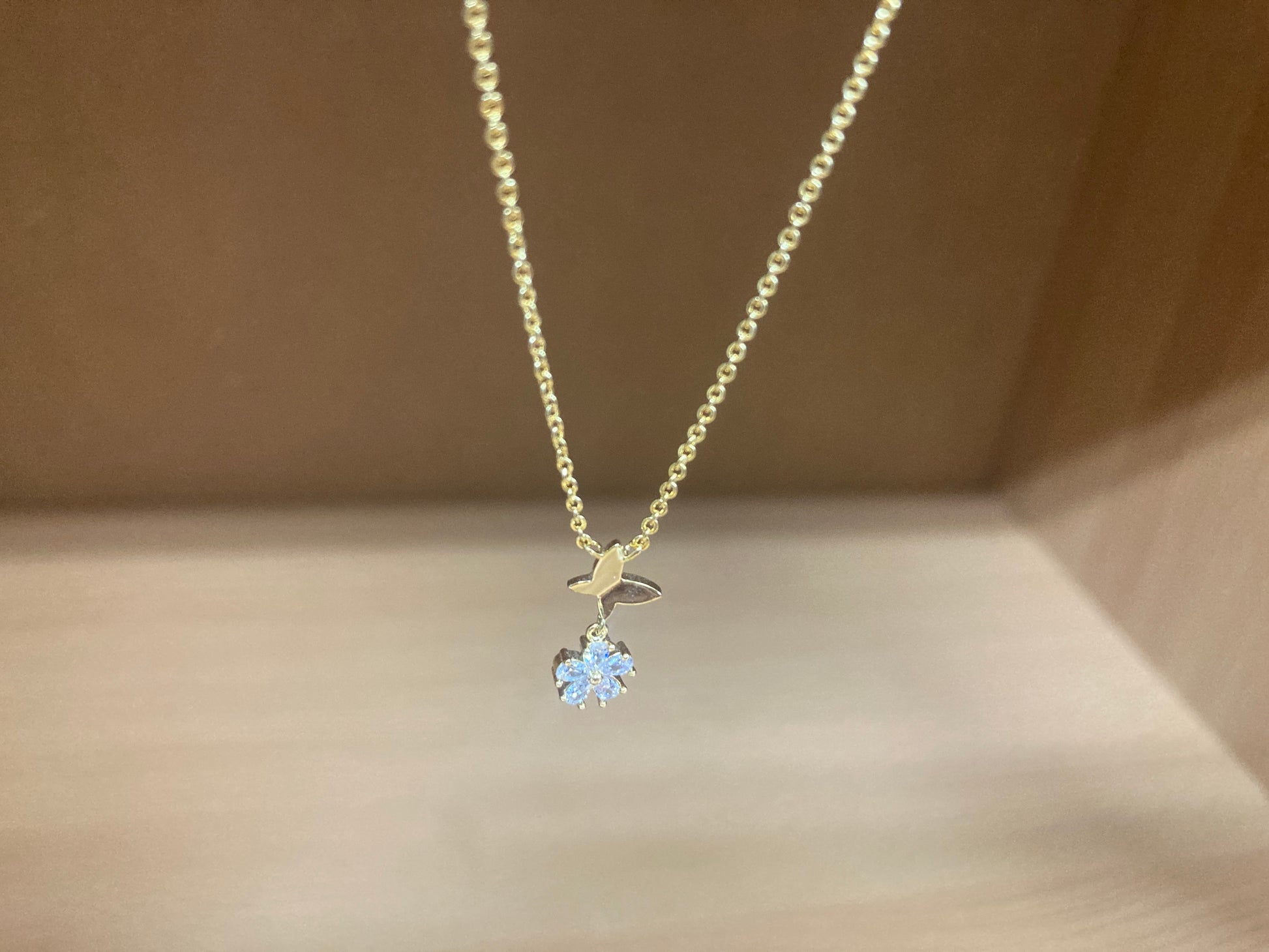 Tiny Treasures Seoul - Butterfly Drop Stone Necklace (Gold) 13