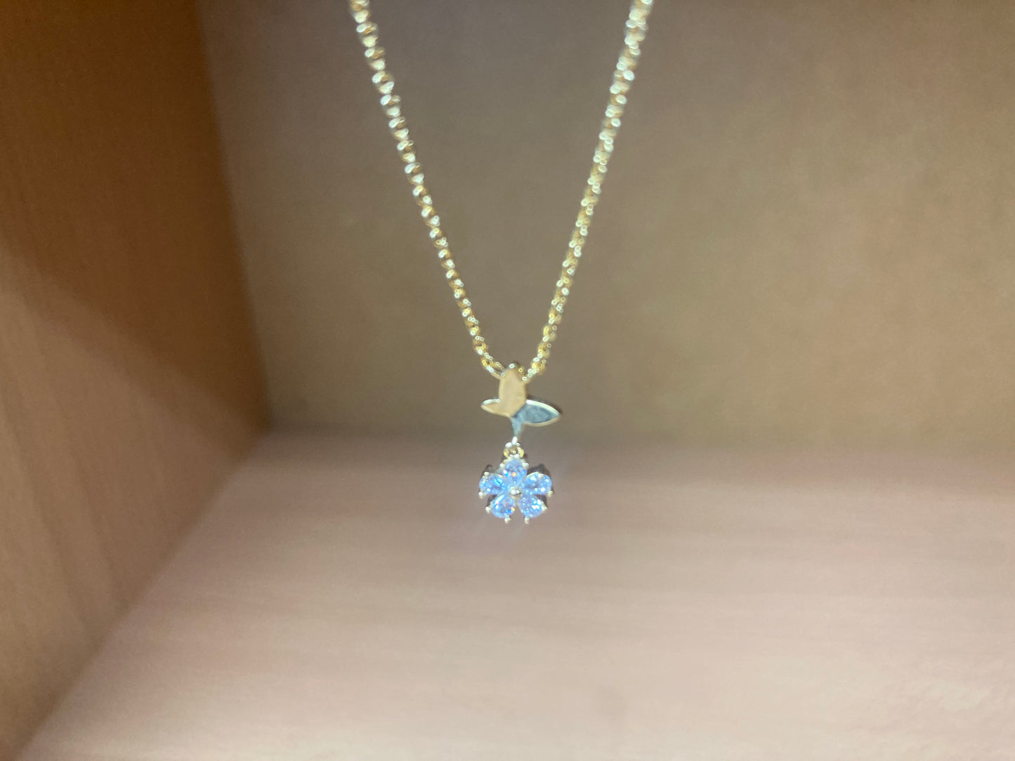 Tiny Treasures Seoul - Butterfly Drop Stone Necklace (Gold) 15