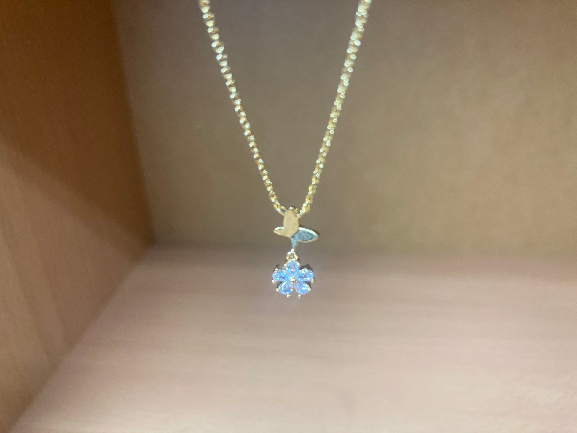 Tiny Treasures Seoul - Butterfly Drop Stone Necklace (Gold) 15