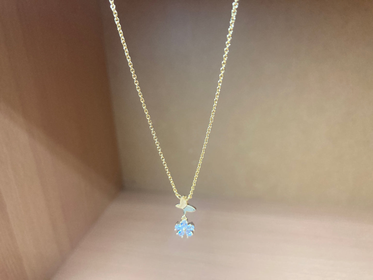 Tiny Treasures Seoul - Butterfly Drop Stone Necklace (Gold) 16