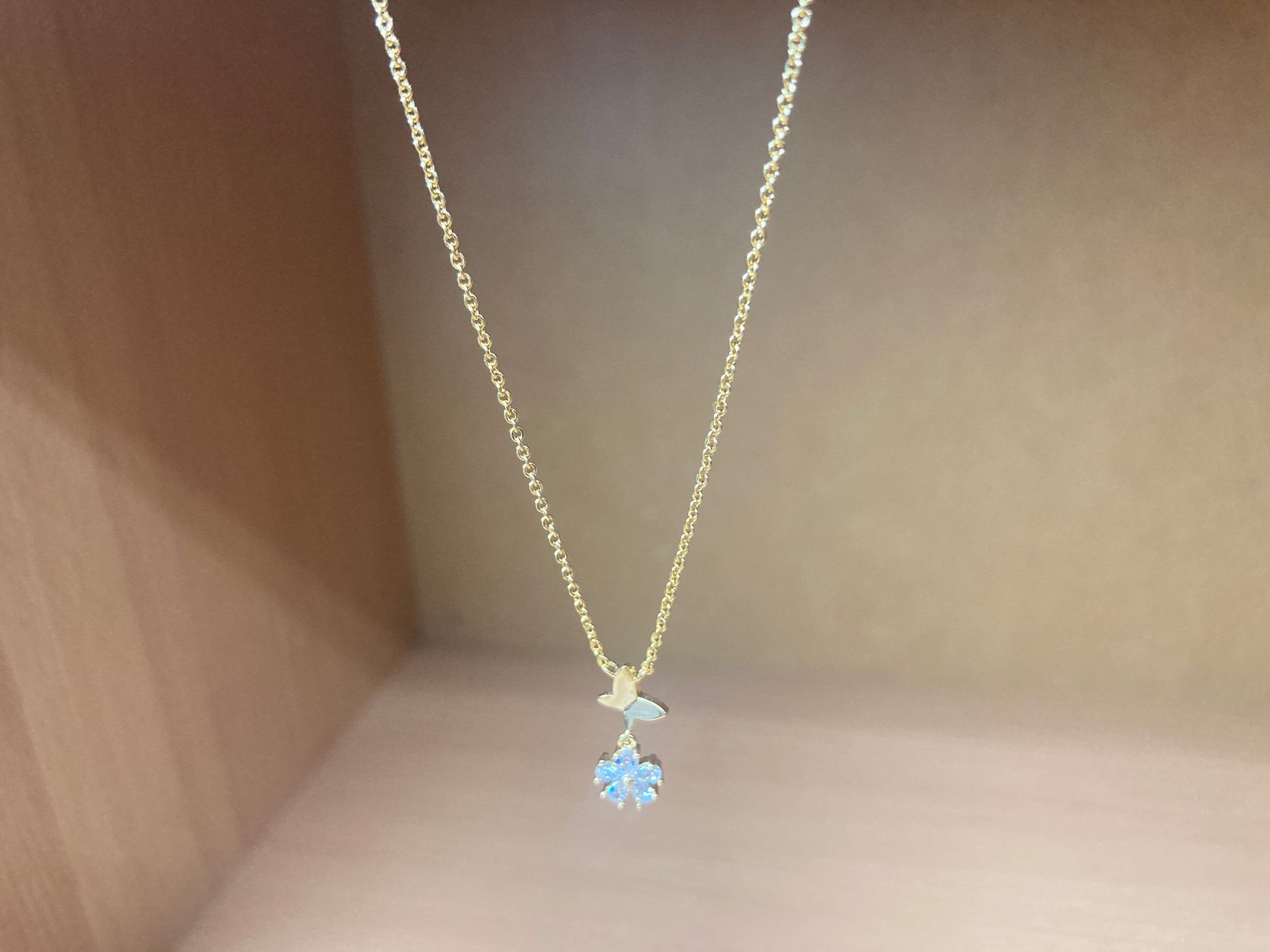 Tiny Treasures Seoul - Butterfly Drop Stone Necklace (Gold) 16
