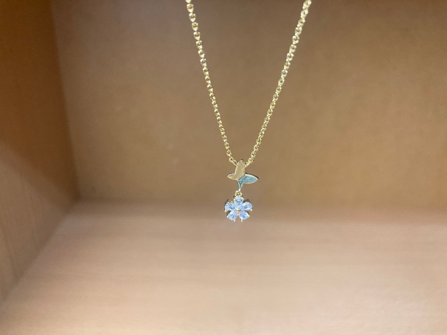 Tiny Treasures Seoul - Butterfly Drop Stone Necklace (Gold) 17