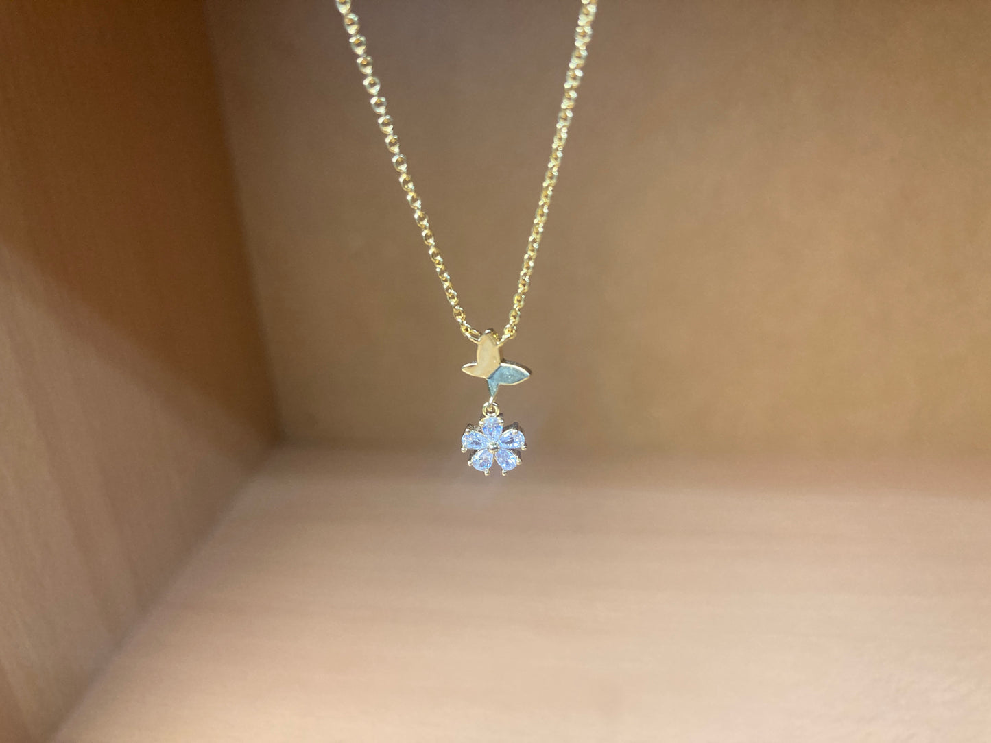 Tiny Treasures Seoul - Butterfly Drop Stone Necklace (Gold) 18