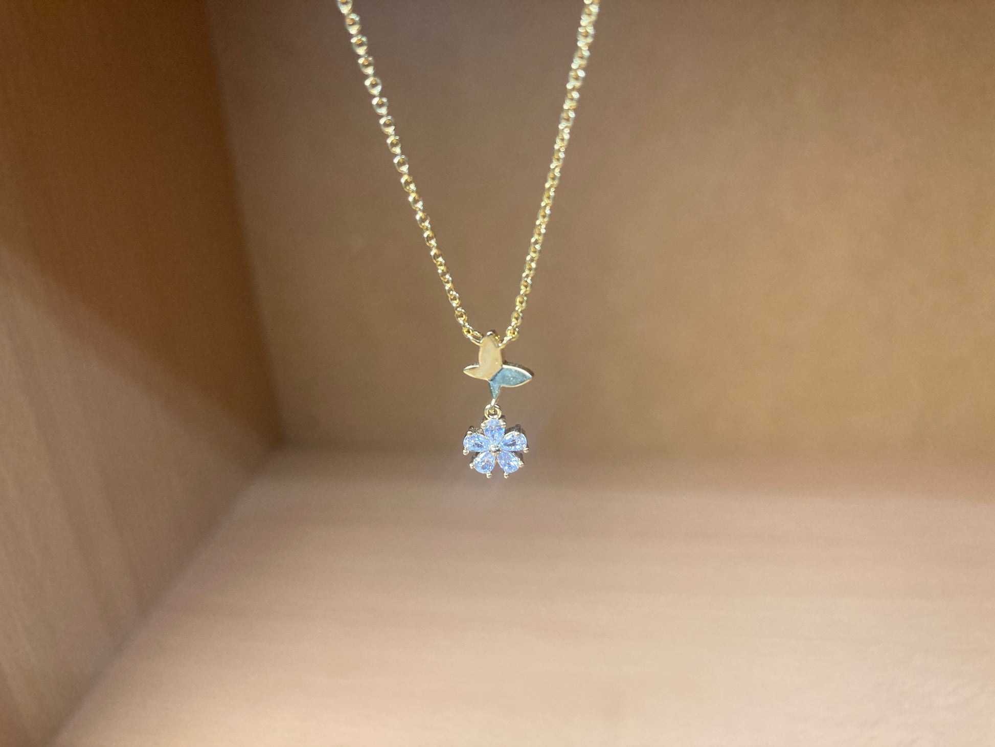 Tiny Treasures Seoul - Butterfly Drop Stone Necklace (Gold) 18
