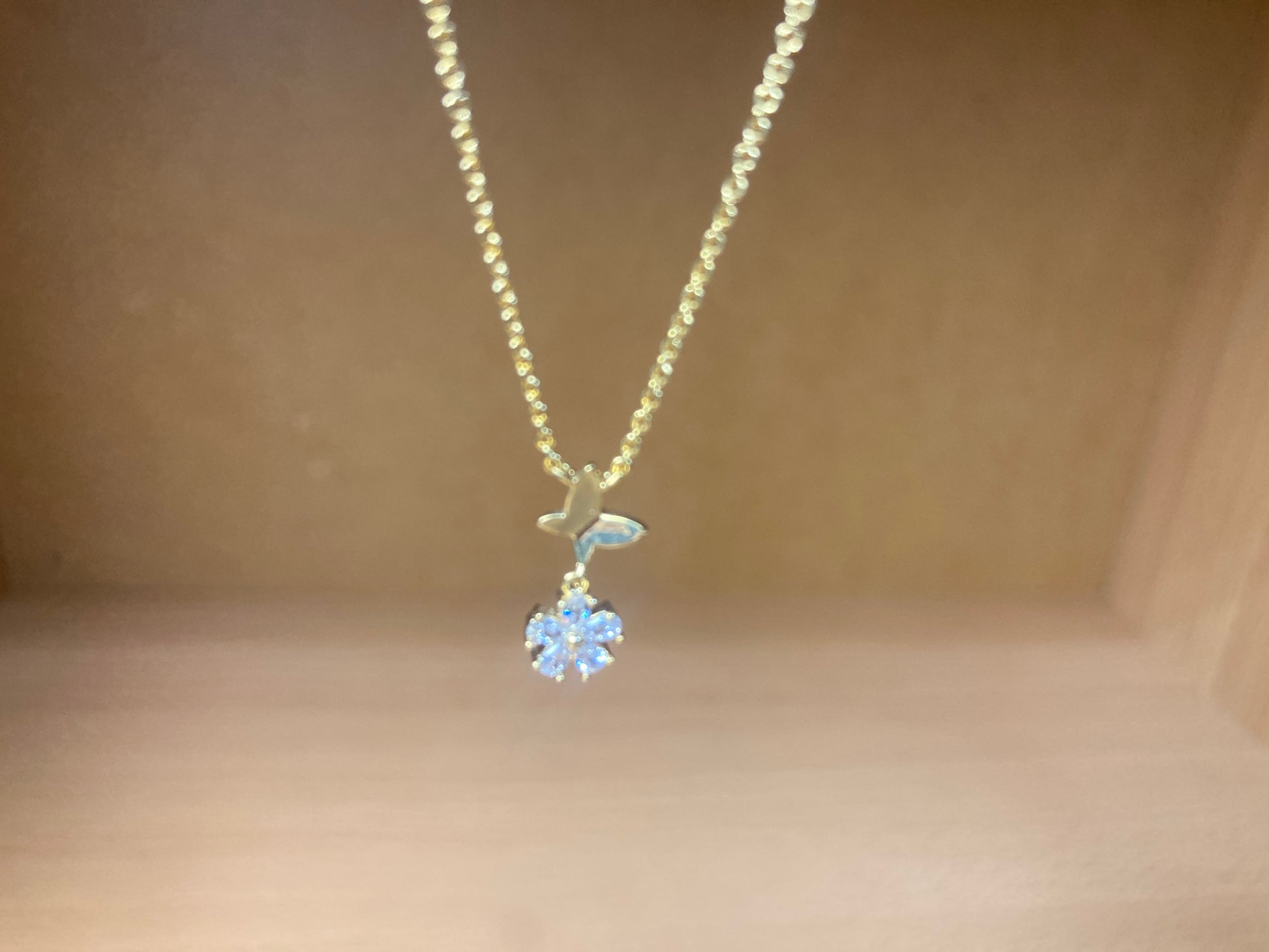 Tiny Treasures Seoul - Butterfly Drop Stone Necklace (Gold) 19