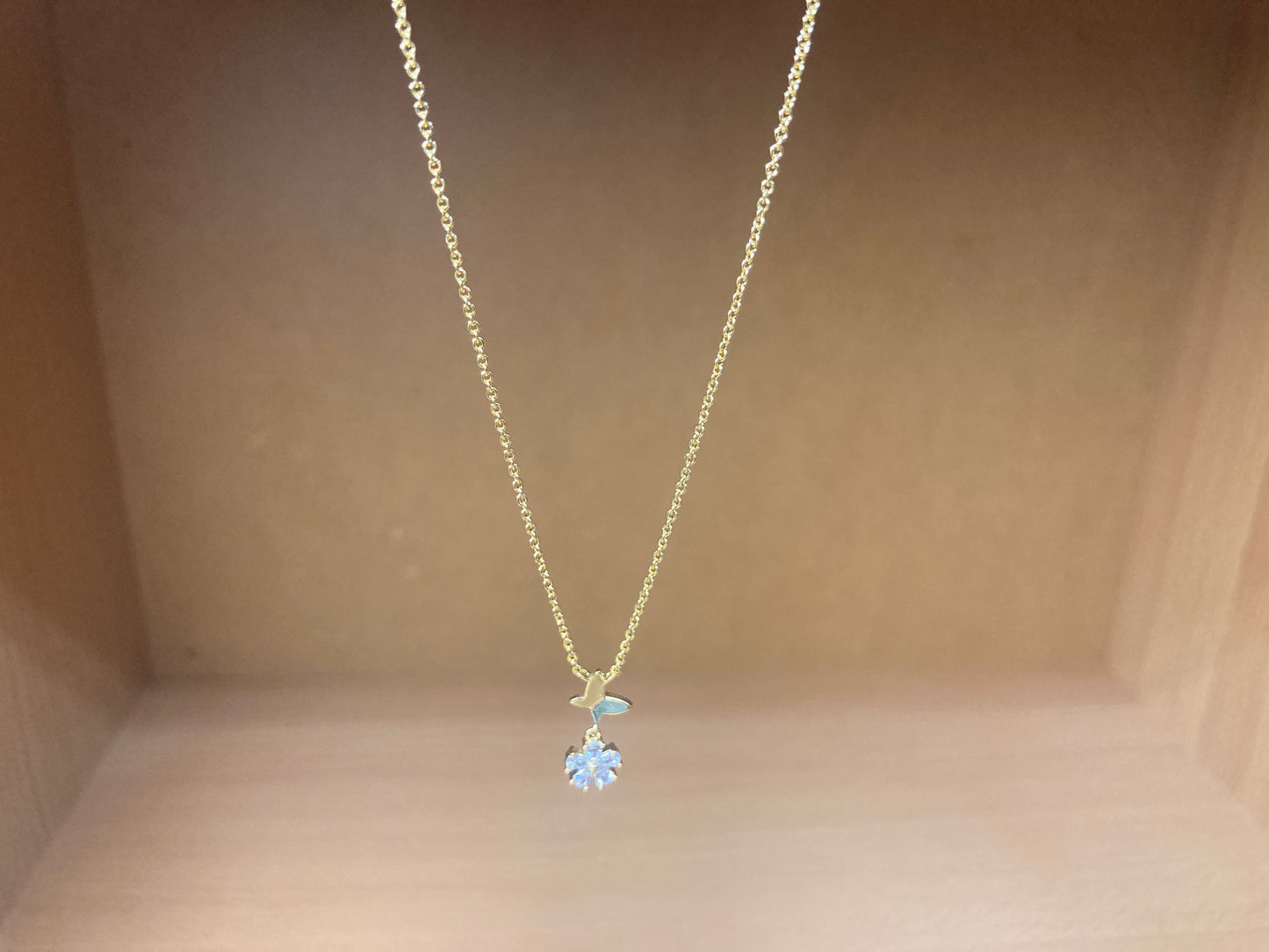 Tiny Treasures Seoul - Butterfly Drop Stone Necklace (Gold) 20