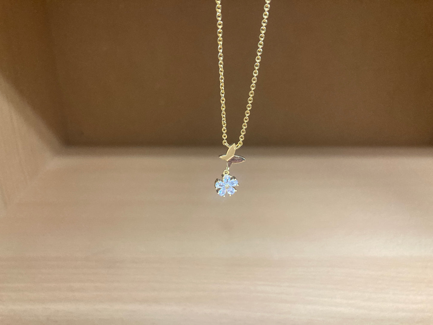Tiny Treasures Seoul - Butterfly Drop Stone Necklace (Gold) 4