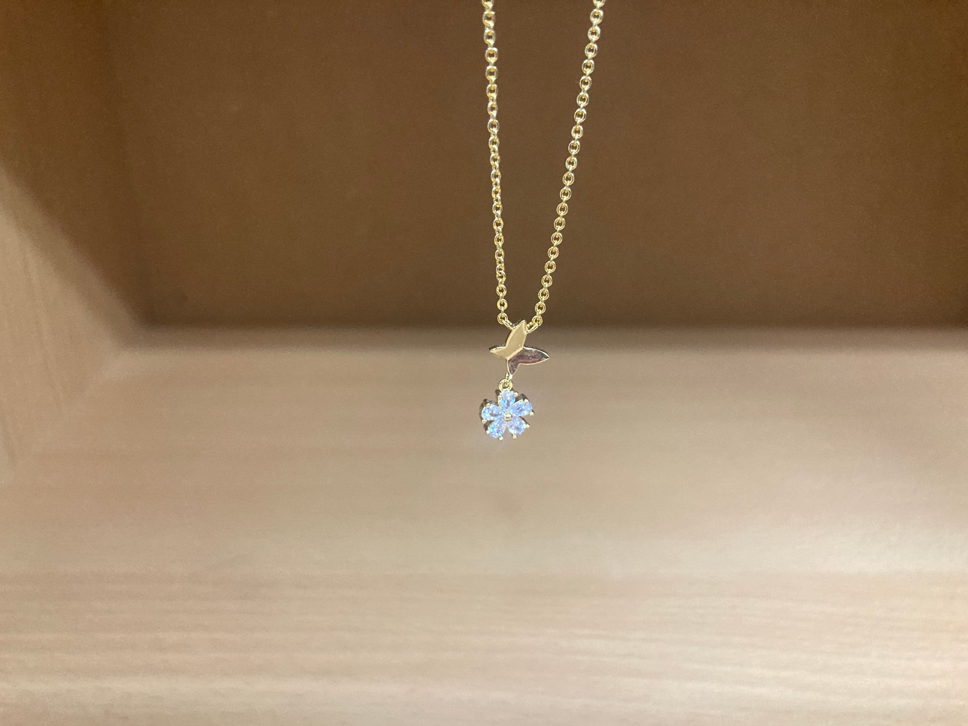Tiny Treasures Seoul - Butterfly Drop Stone Necklace (Gold) 4