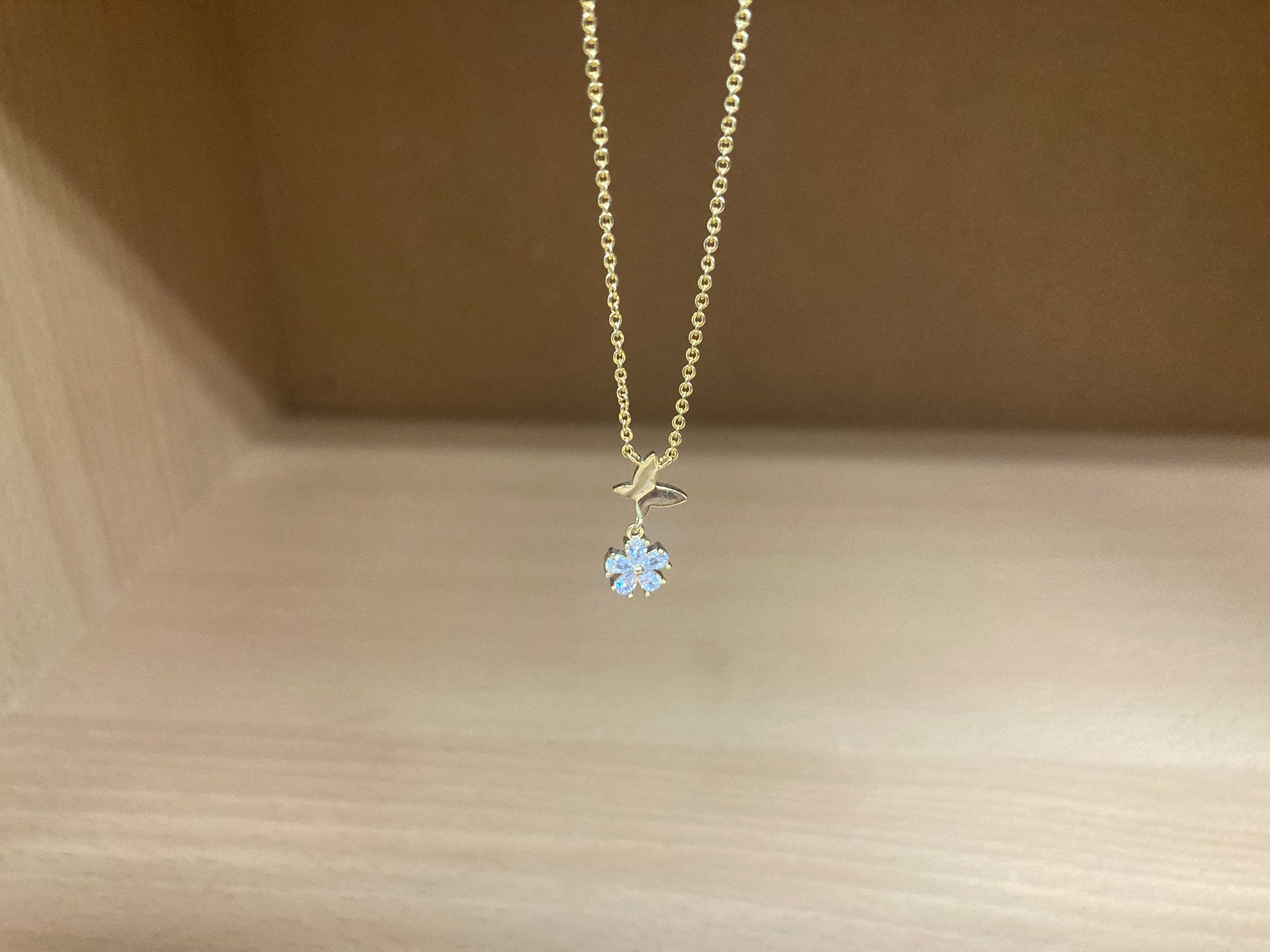 Tiny Treasures Seoul - Butterfly Drop Stone Necklace (Gold) 8