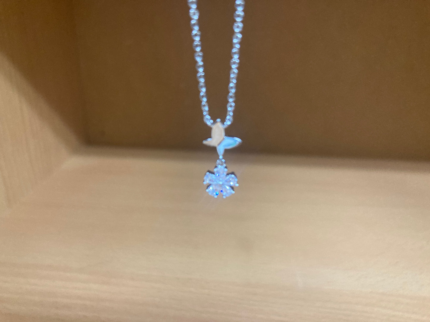 Tiny Treasures Seoul - Butterfly Drop Stone Necklace (Silver) 