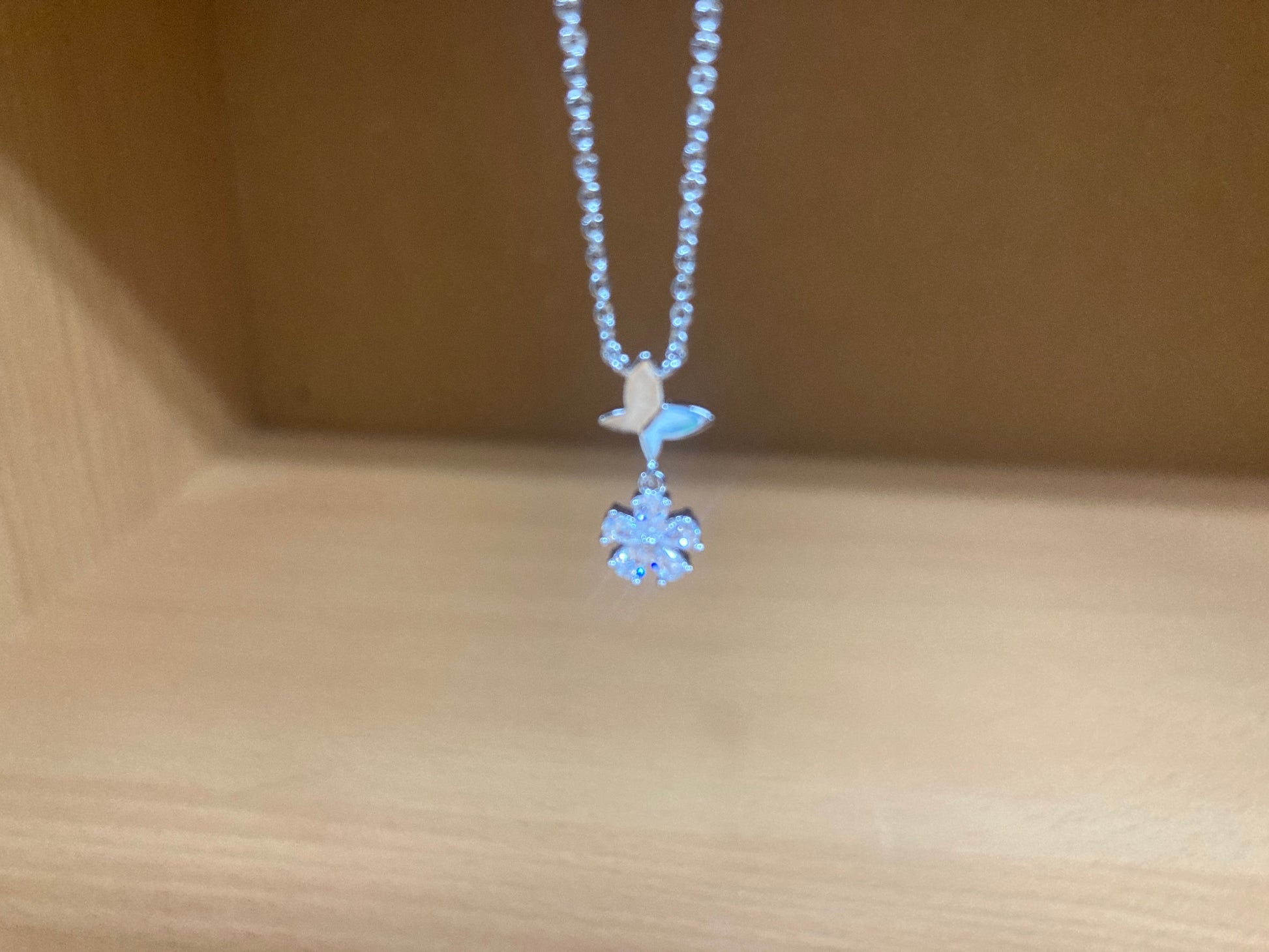 Tiny Treasures Seoul - Butterfly Drop Stone Necklace (Silver) 