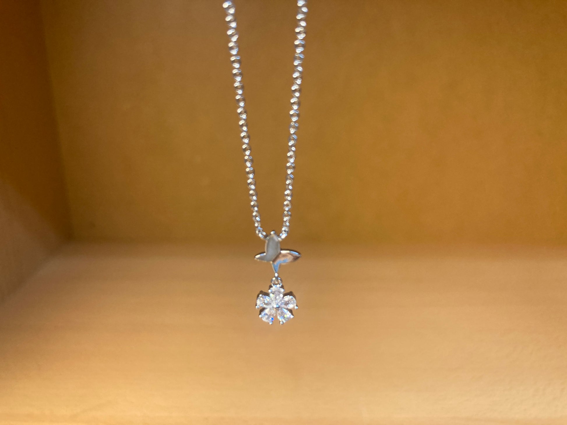 Tiny Treasures Seoul - Butterfly Drop Stone Necklace (Silver) 10