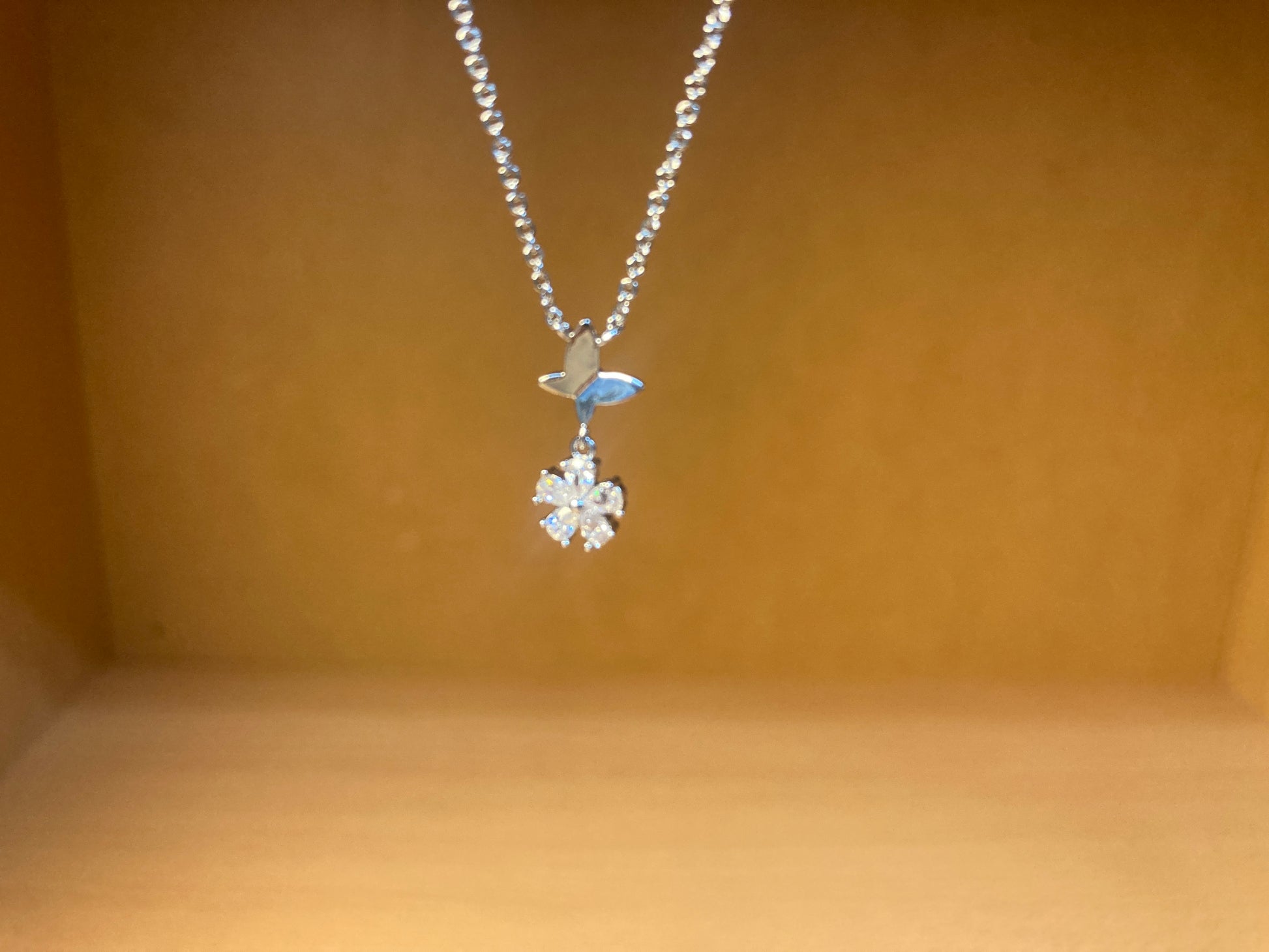 Tiny Treasures Seoul - Butterfly Drop Stone Necklace (Silver) 12