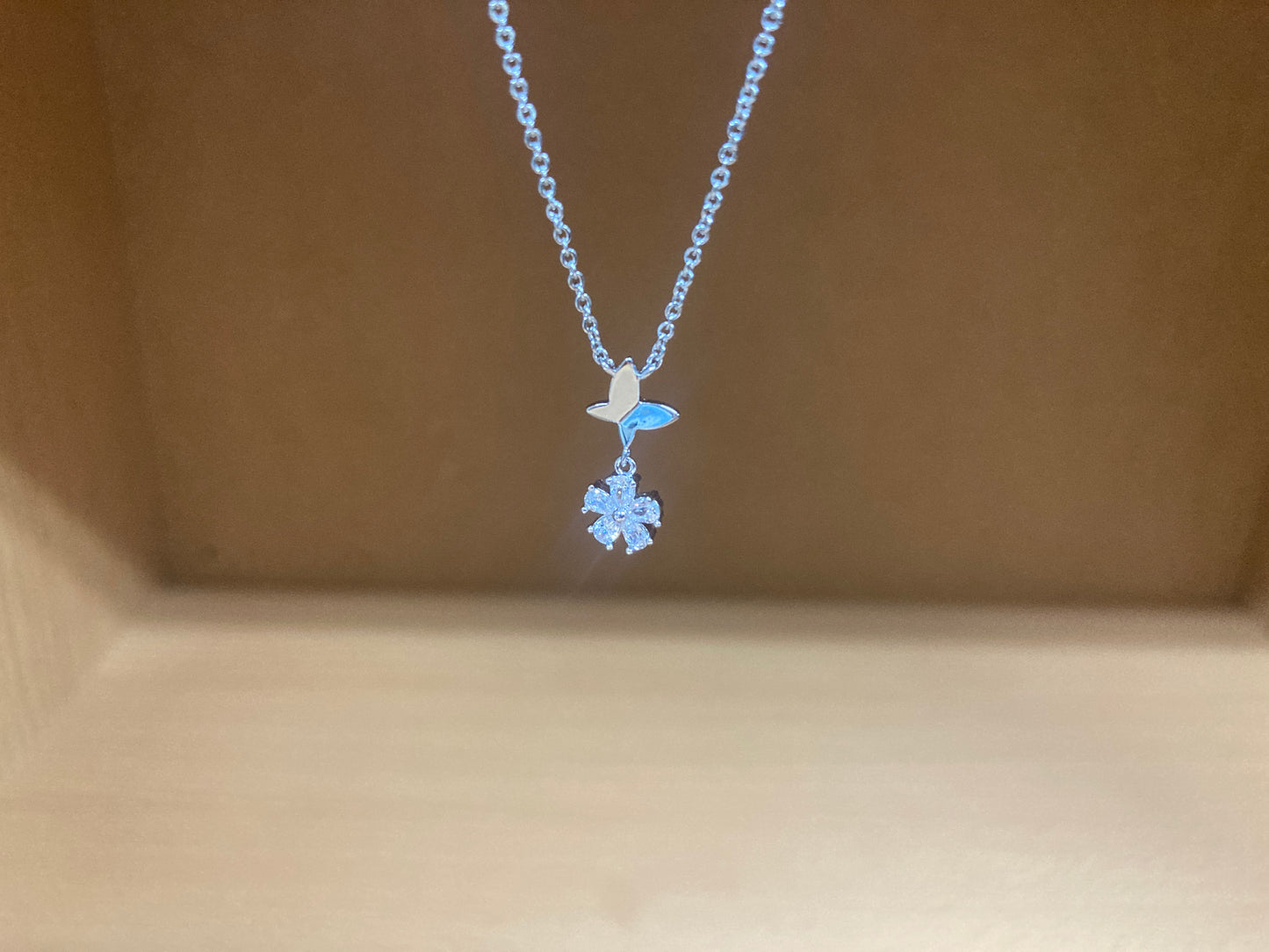 Tiny Treasures Seoul - Butterfly Drop Stone Necklace (Silver) 14