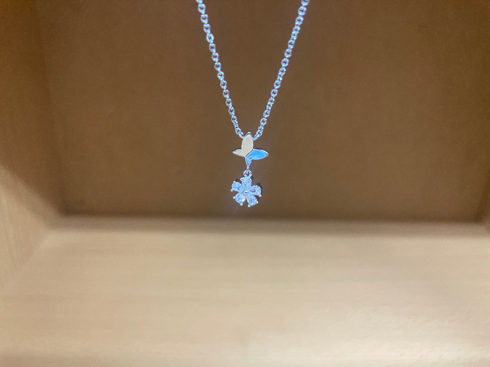 Tiny Treasures Seoul - Butterfly Drop Stone Necklace (Silver) 15