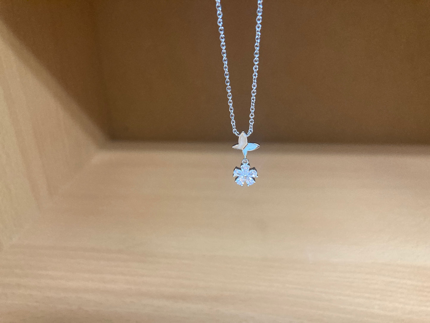 Tiny Treasures Seoul - Butterfly Drop Stone Necklace (Silver) 2