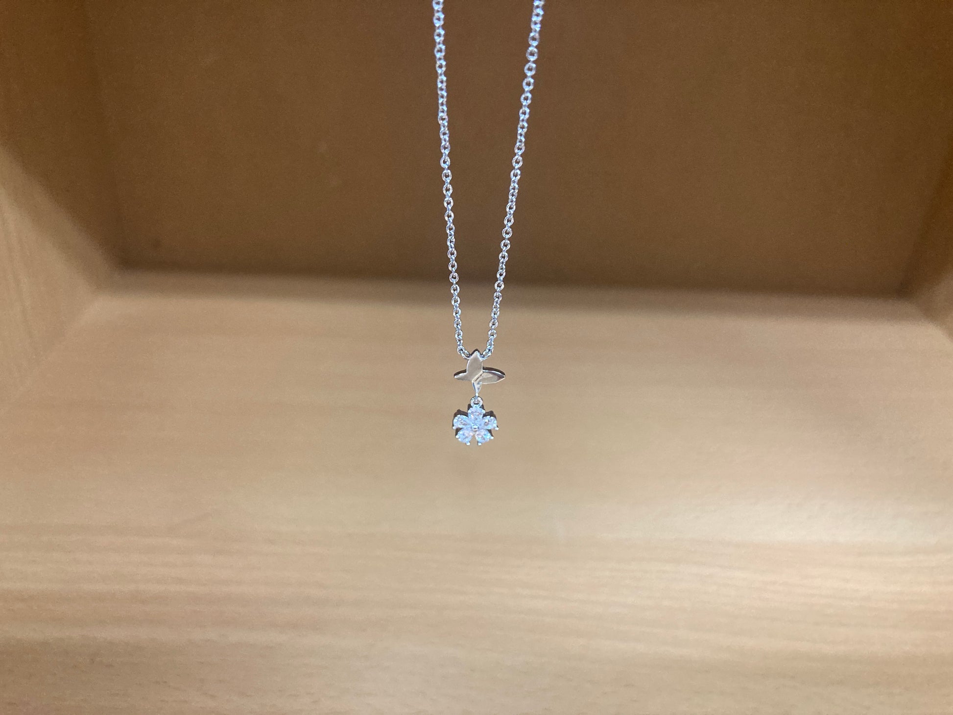 Tiny Treasures Seoul - Butterfly Drop Stone Necklace (Silver) 3