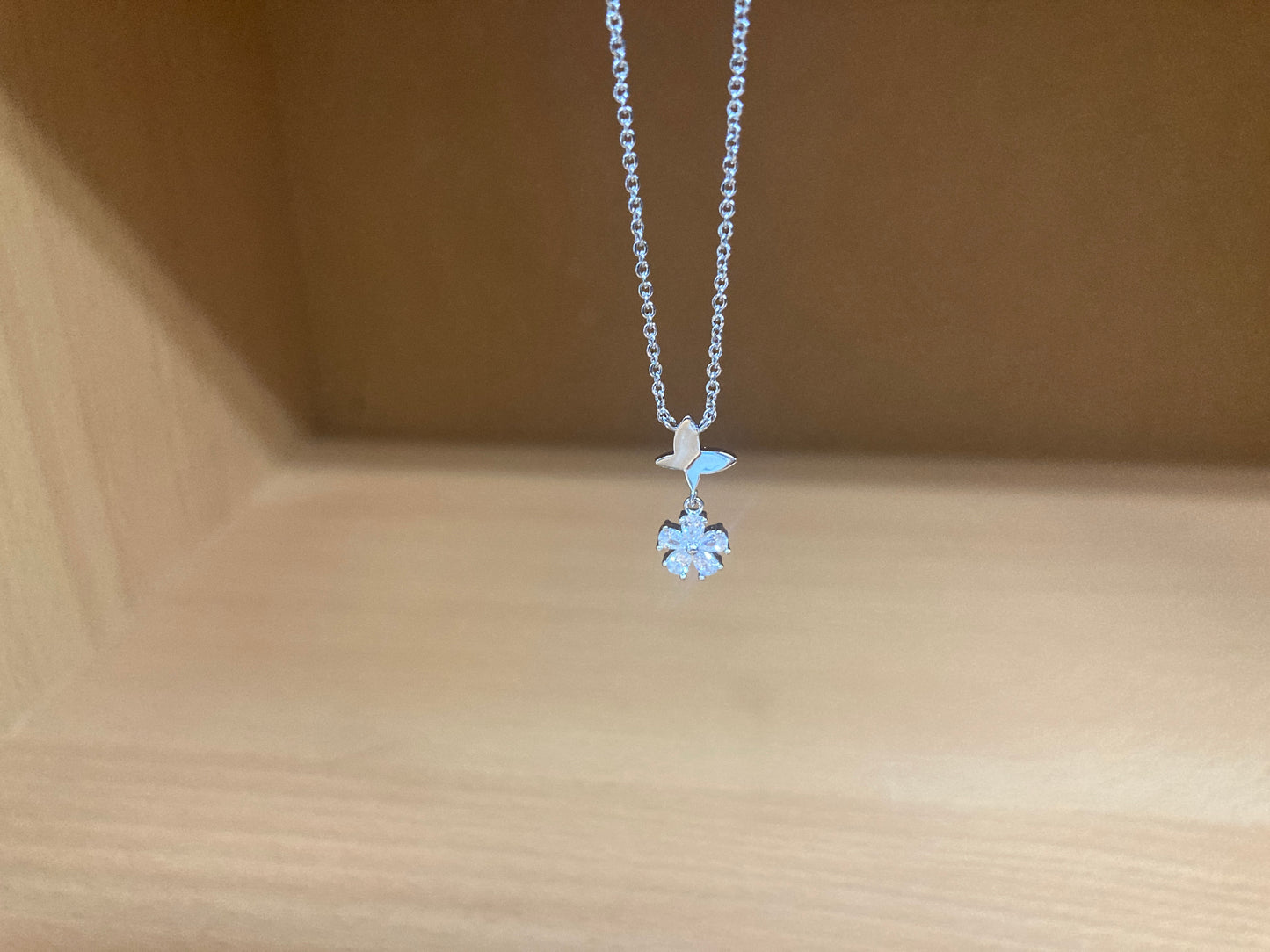 Tiny Treasures Seoul - Butterfly Drop Stone Necklace (Silver) 4