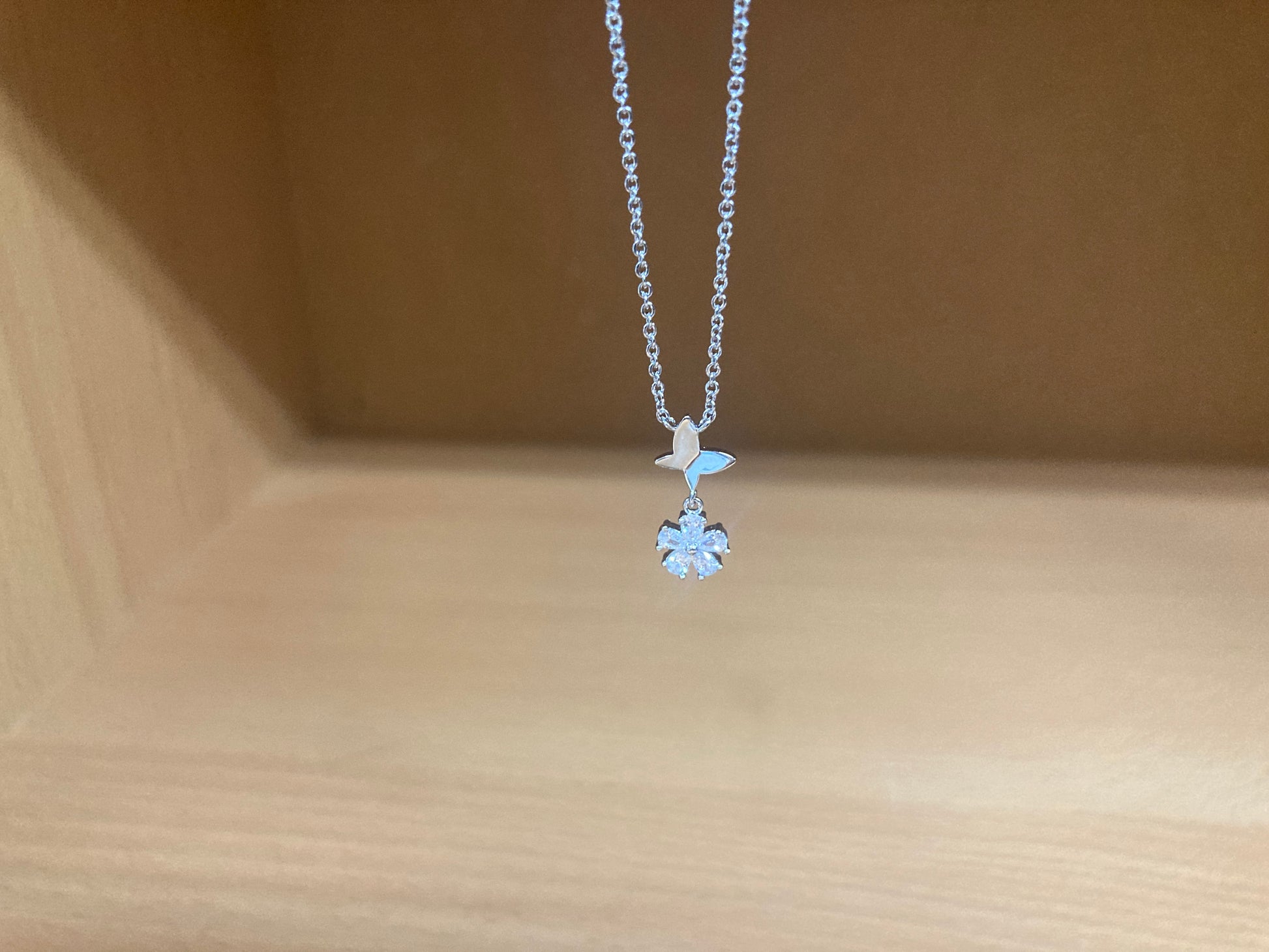 Tiny Treasures Seoul - Butterfly Drop Stone Necklace (Silver) 4
