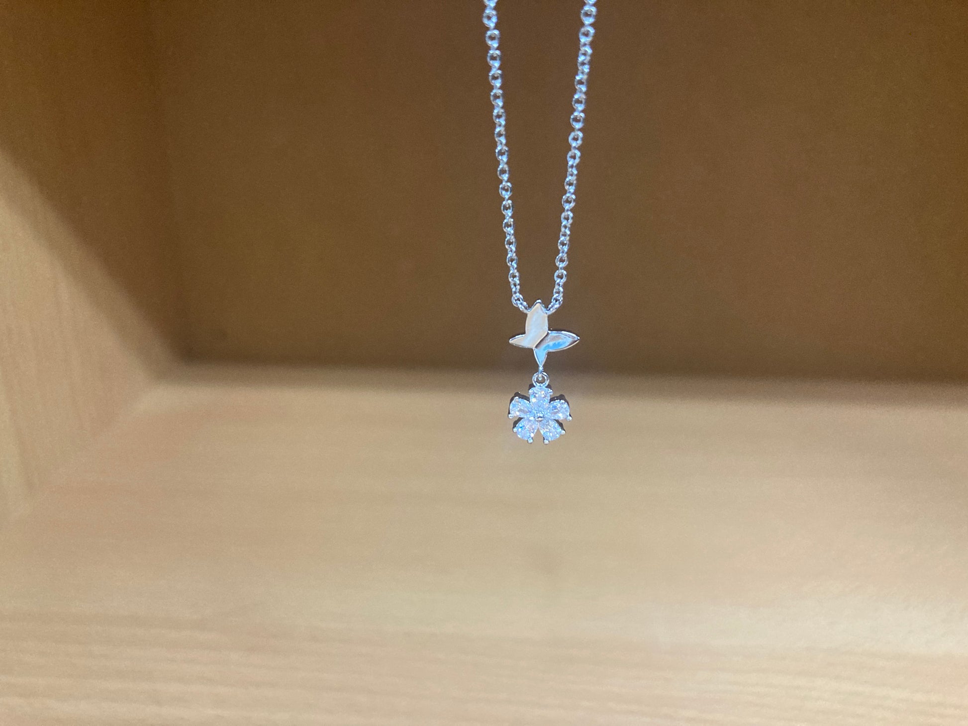 Tiny Treasures Seoul - Butterfly Drop Stone Necklace (Silver) 