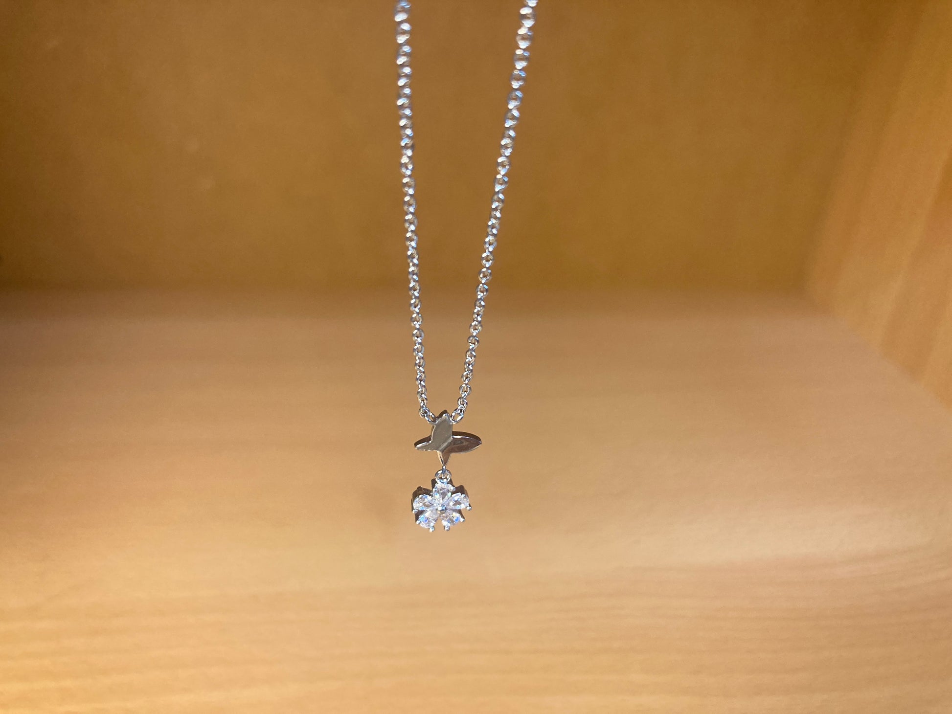 Tiny Treasures Seoul - Butterfly Drop Stone Necklace (Silver) 9