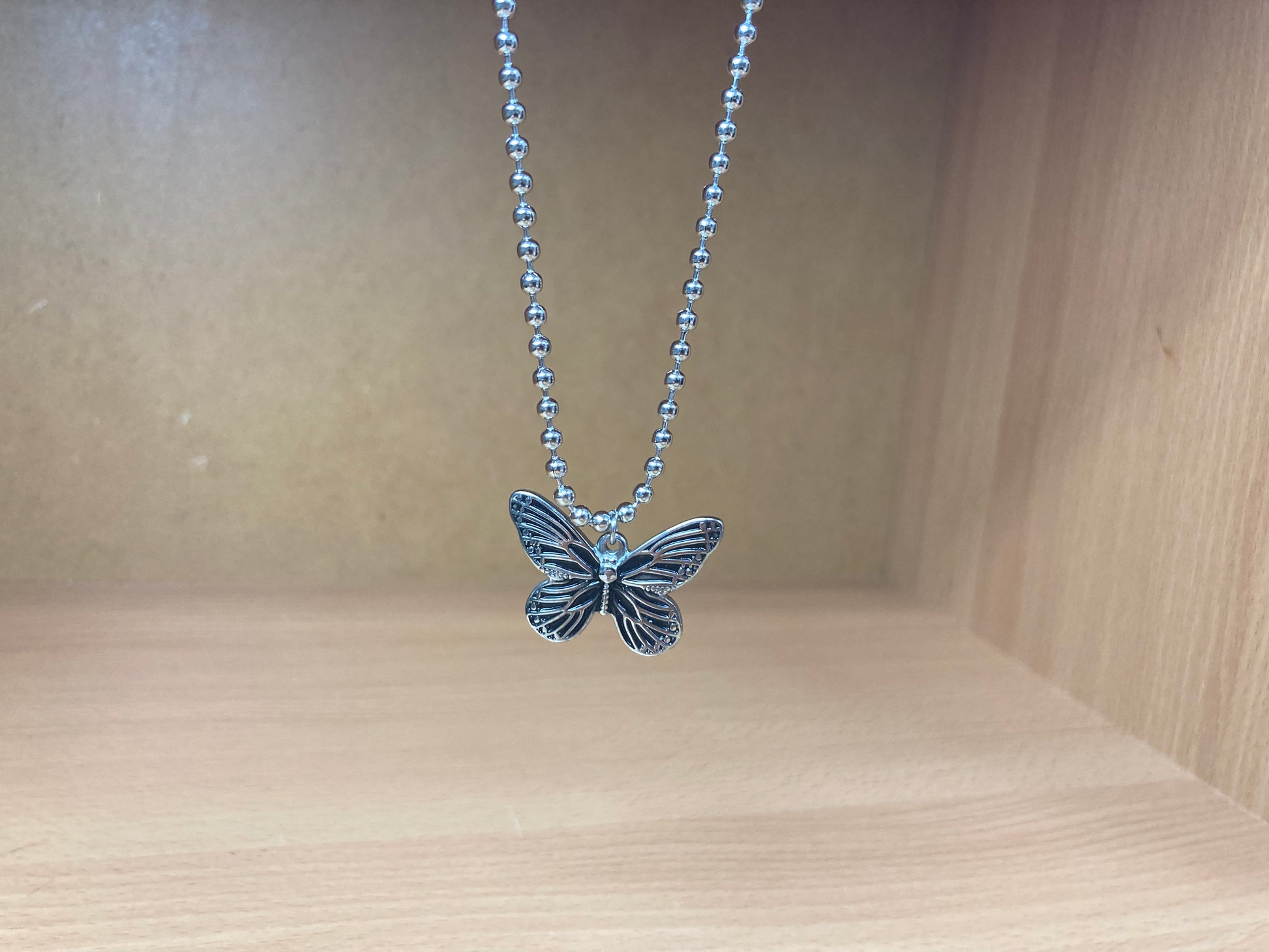 Tiny Treasures Seoul - Butterfly Pendant Ball Chain Necklace (Surgical Steel) Front View 7