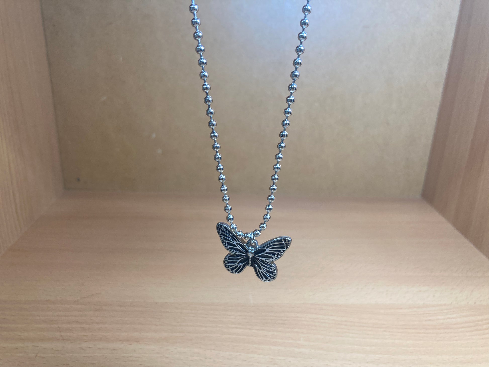 Tiny Treasures Seoul - Butterfly Pendant Ball Chain Necklace (Surgical Steel) Front View