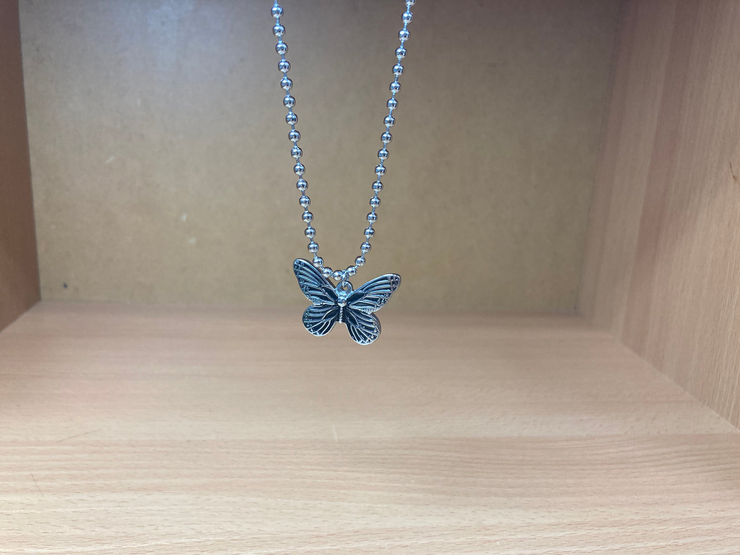 Tiny Treasures Seoul - Butterfly Pendant Ball Chain Necklace (Surgical Steel) Front View 2
