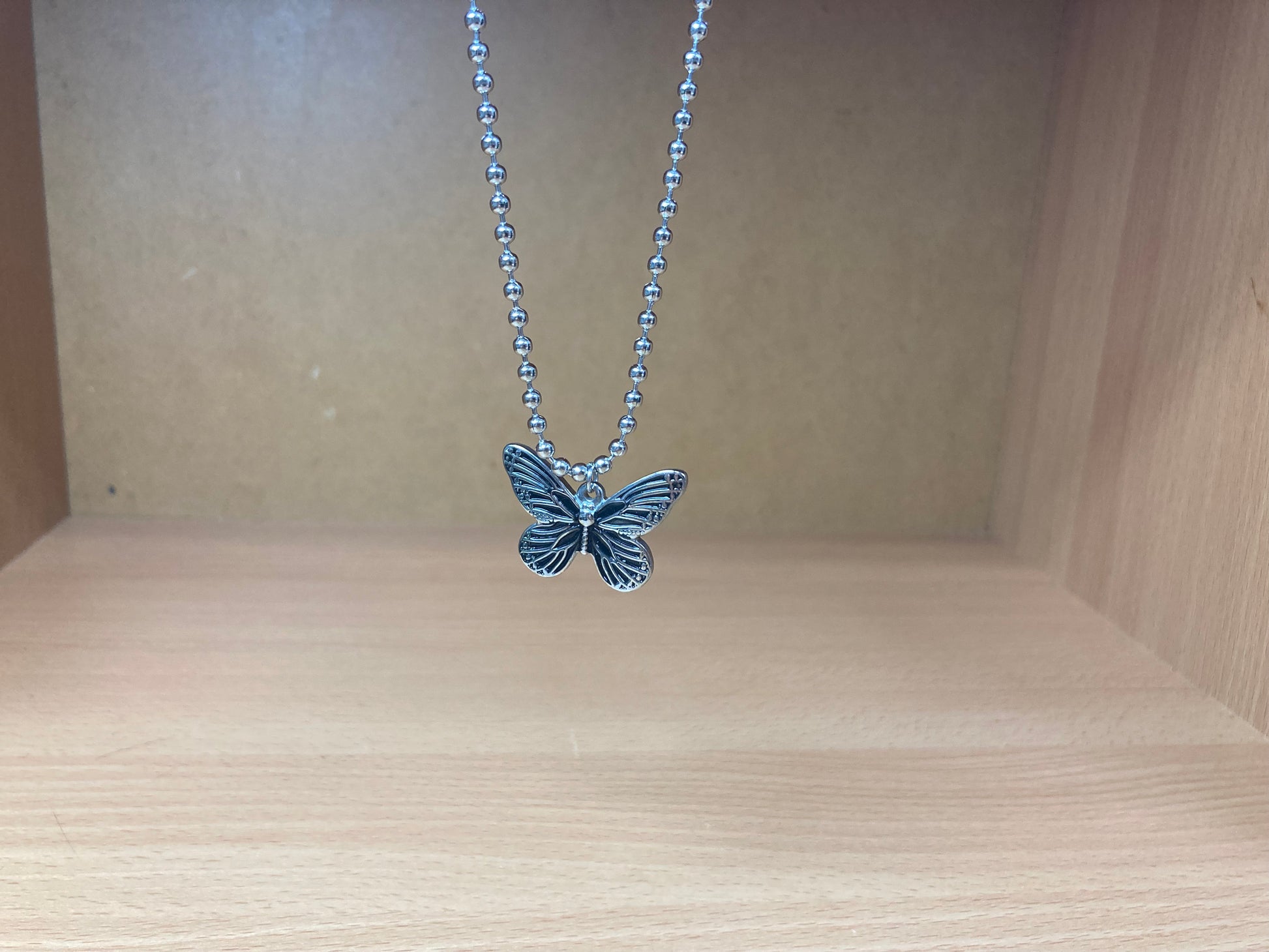 Tiny Treasures Seoul - Butterfly Pendant Ball Chain Necklace (Surgical Steel) Front View 2