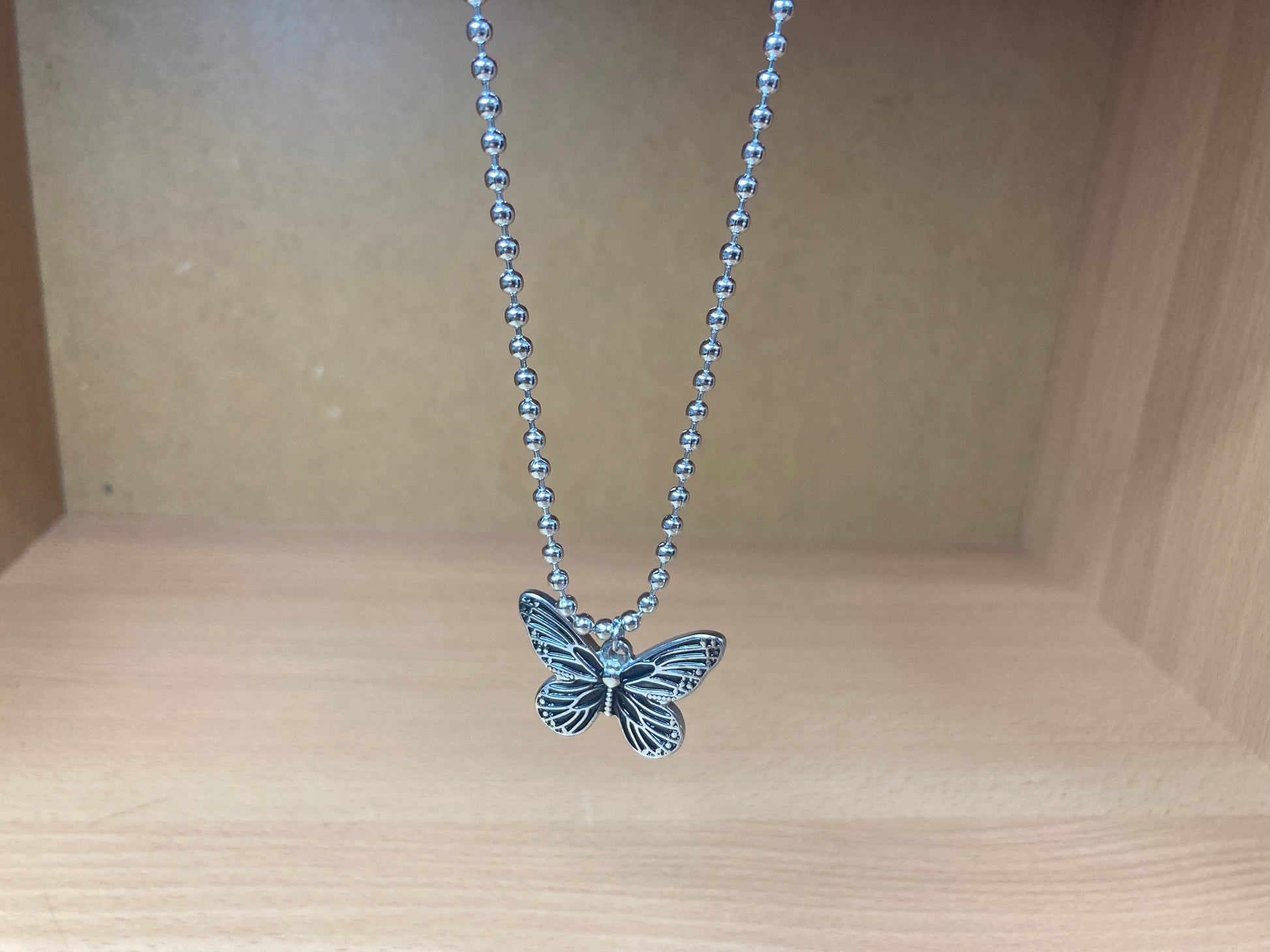 Tiny Treasures Seoul - Butterfly Pendant Ball Chain Necklace (Surgical Steel) Front View 3