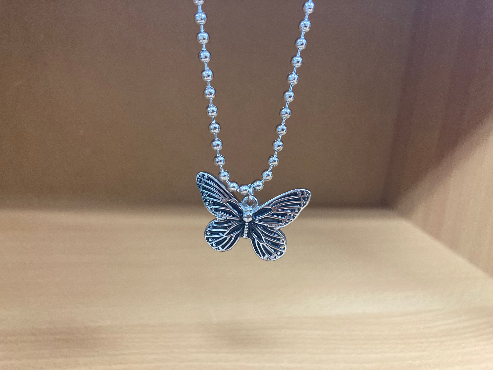 Tiny Treasures Seoul - Butterfly Pendant Ball Chain Necklace (Surgical Steel) Front View 4