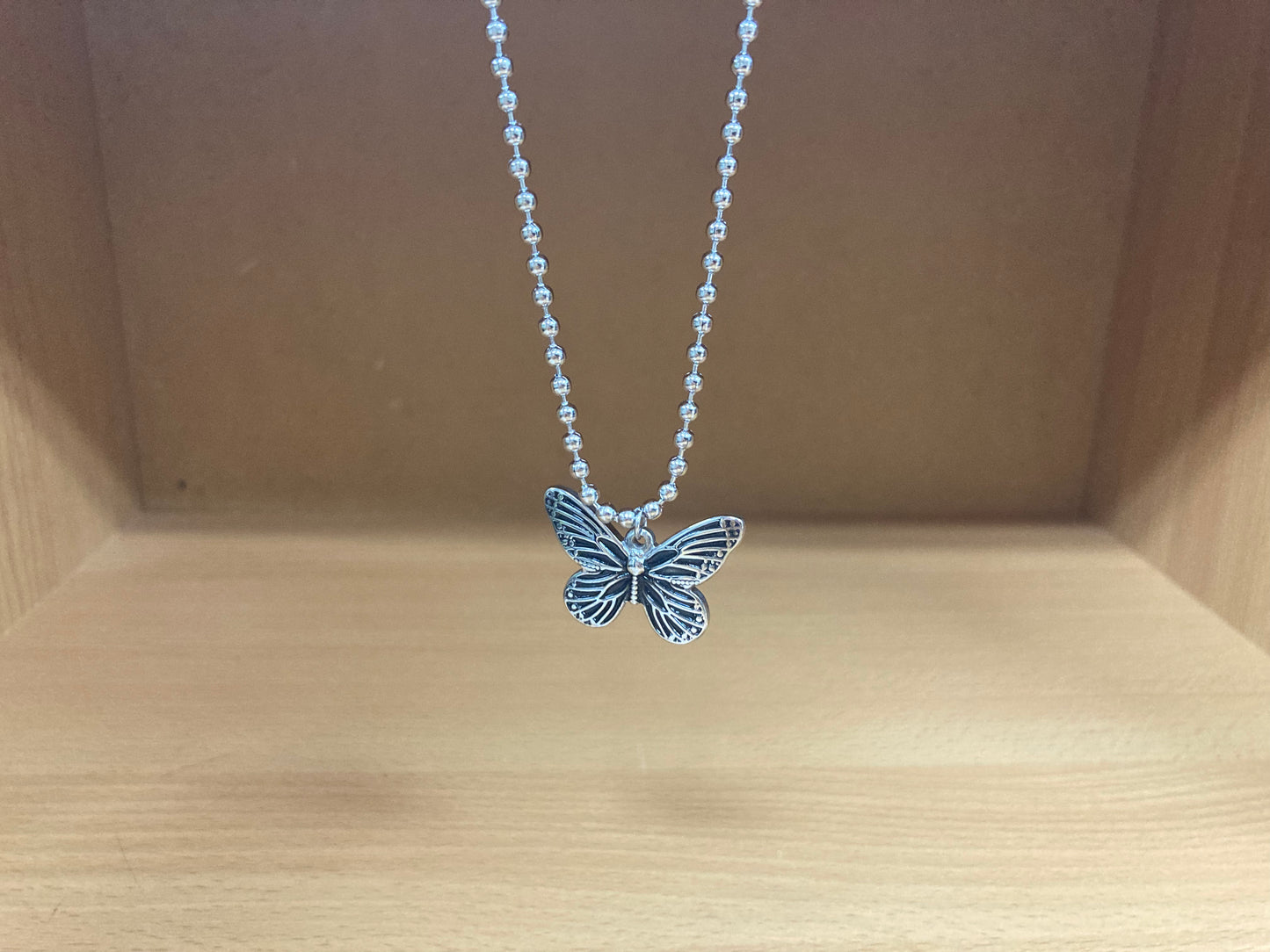 Tiny Treasures Seoul - Butterfly Pendant Ball Chain Necklace (Surgical Steel) Front View 5