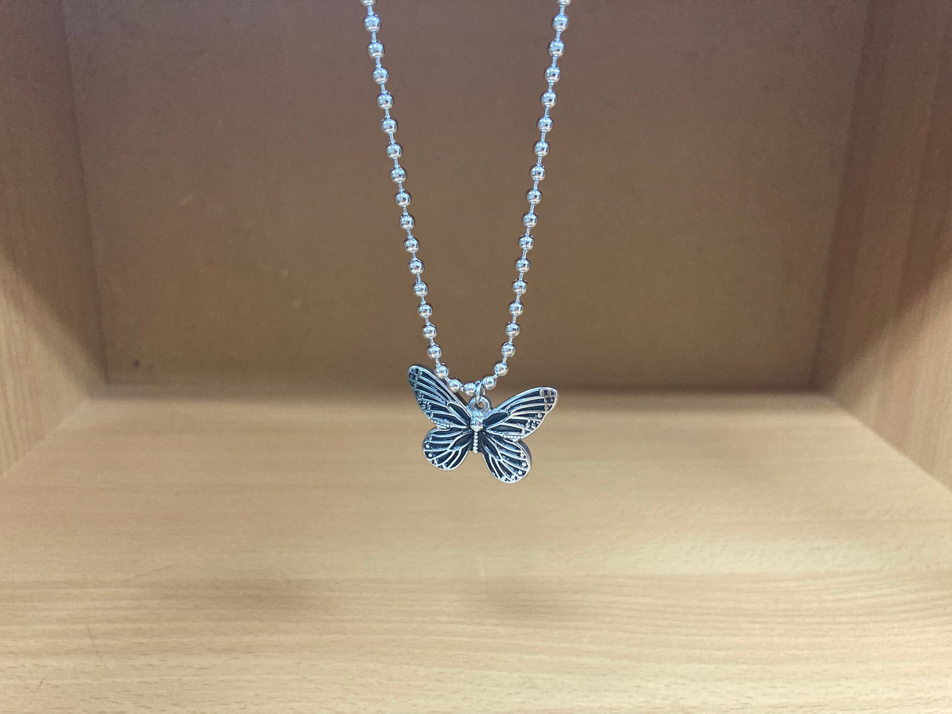 Tiny Treasures Seoul - Butterfly Pendant Ball Chain Necklace (Surgical Steel) Front View 5