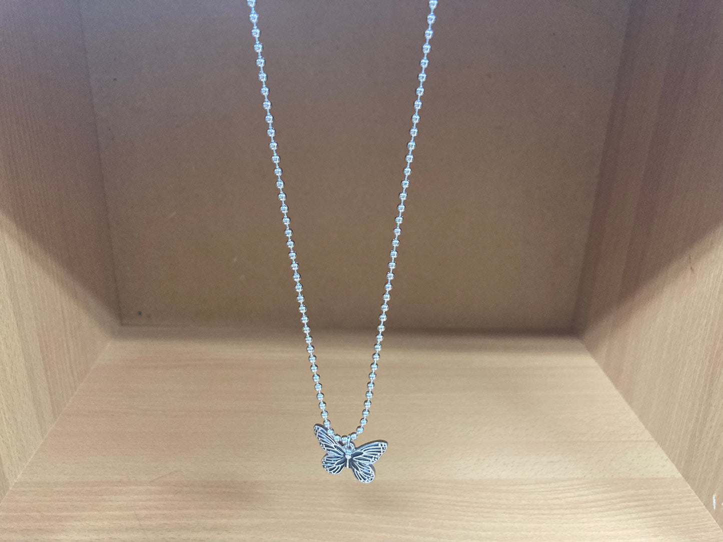Tiny Treasures Seoul - Butterfly Pendant Ball Chain Necklace (Surgical Steel) Top View