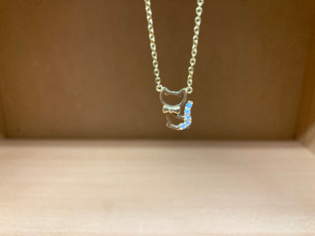 Tiny Treasures Seoul - Cat Bow & Stone Tail Necklace (Gold) 
