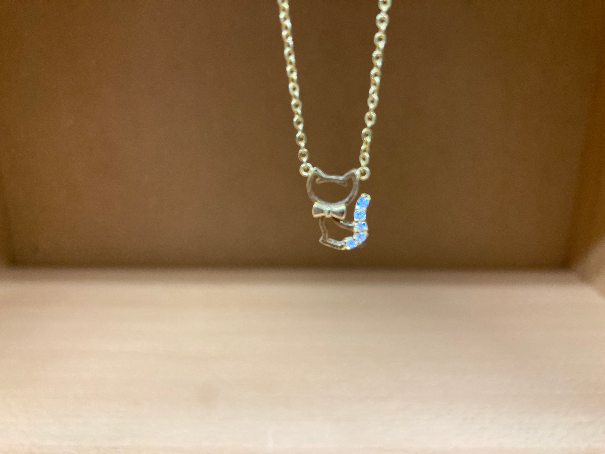 Tiny Treasures Seoul - Cat Bow & Stone Tail Necklace (Gold) 