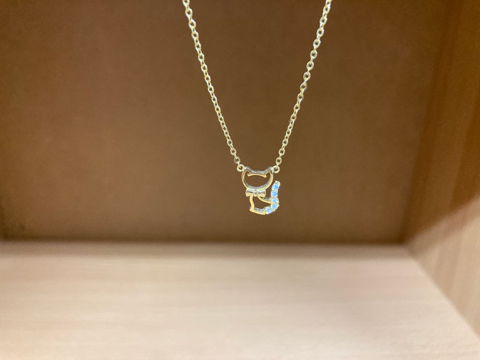 Tiny Treasures Seoul - Cat Bow & Stone Tail Necklace (Gold) 2