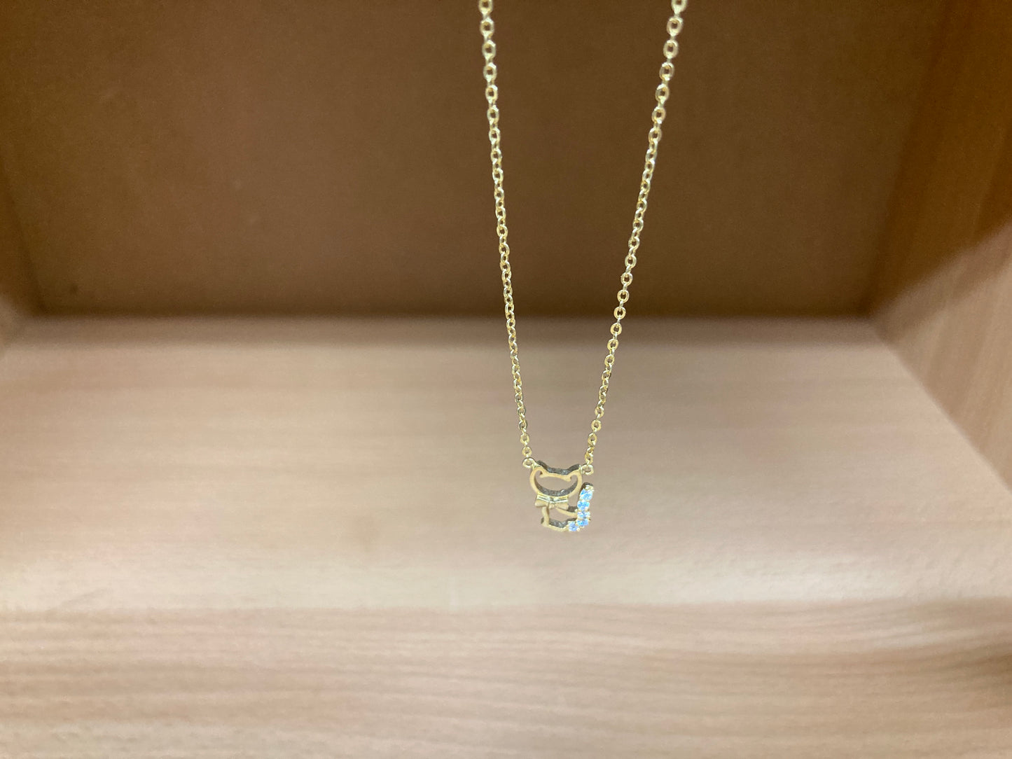 Tiny Treasures Seoul - Cat Bow & Stone Tail Necklace (Gold) 3