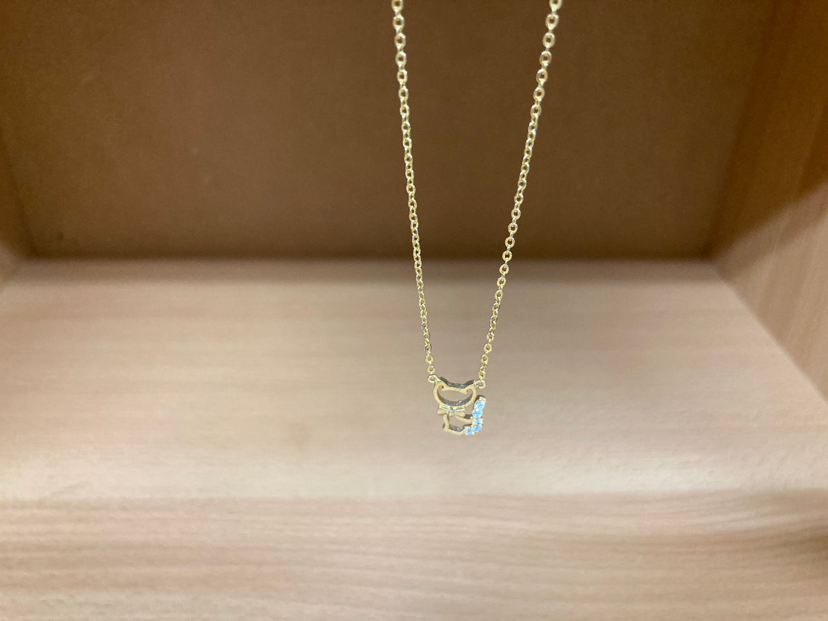 Tiny Treasures Seoul - Cat Bow & Stone Tail Necklace (Gold) 3