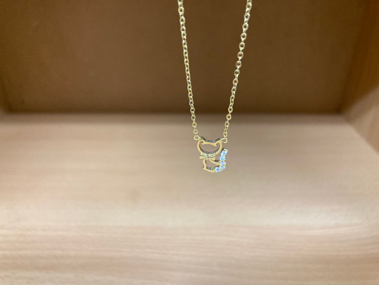 Tiny Treasures Seoul - Cat Bow & Stone Tail Necklace (Gold) 4