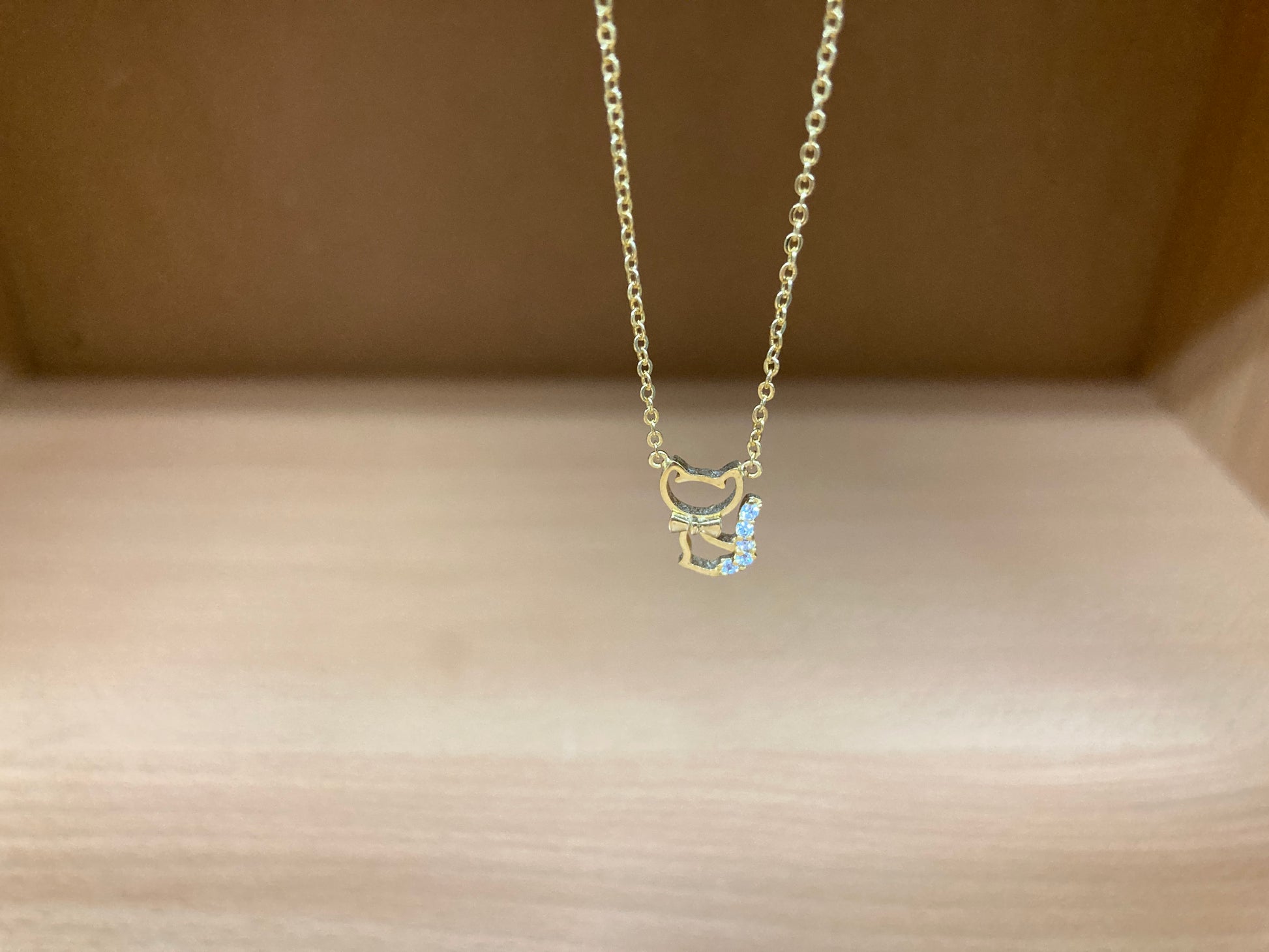 Tiny Treasures Seoul - Cat Bow & Stone Tail Necklace (Gold) 4