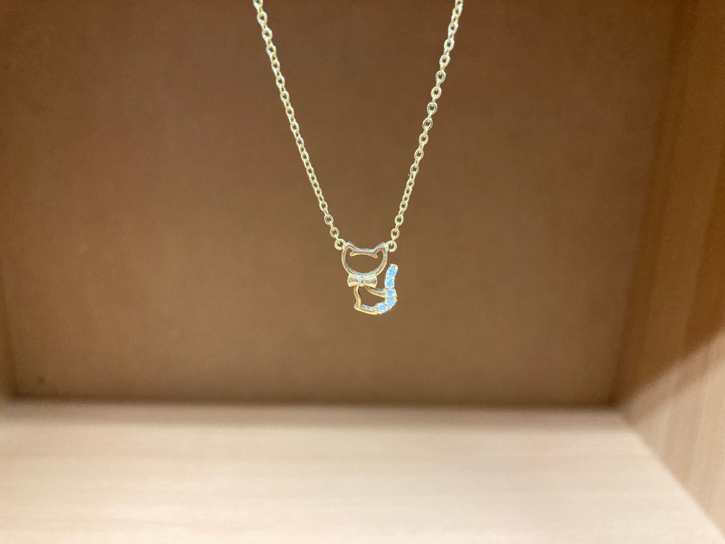 Tiny Treasures Seoul - Cat Bow & Stone Tail Necklace (Gold) 6