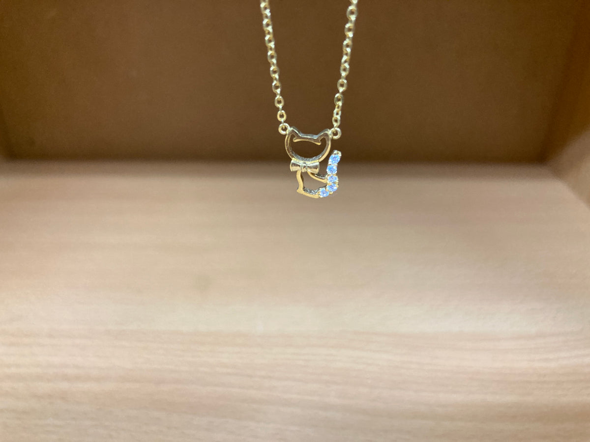 Tiny Treasures Seoul - Cat Bow & Stone Tail Necklace (Gold) 8